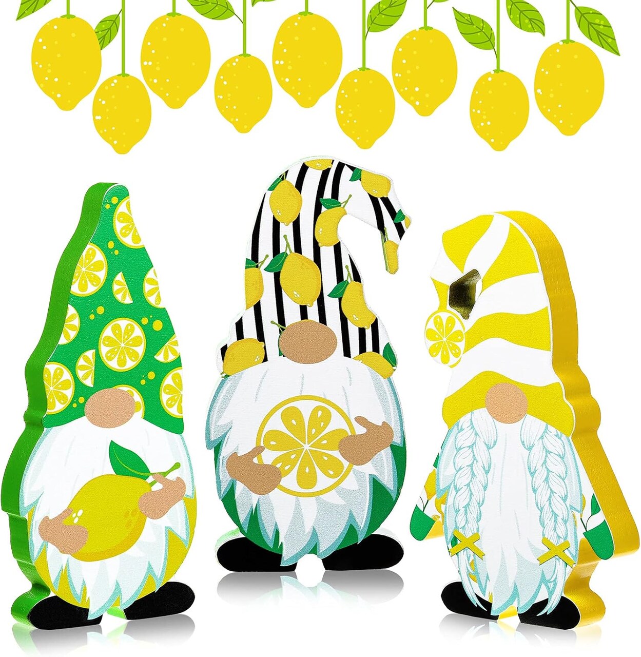 3 Pcs Lemon Gnomes Decor Lemon Wooden Decorations for Kitchen Summer Tiered Tray Gnomes Lemon Wooden Tabletop Centerpiece Farmhouse Lemon Gnome Freestanding Table Signs for Summer Home Decoration